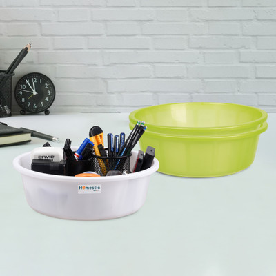 HOMESTIC by Kuber Industries 3 Compartments Plastic Desk Organizer(Green & White)