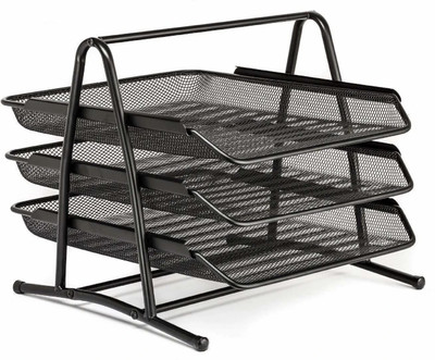 divinezon 3 Compartments Metal 3 Tire Metal File Rack(Black)