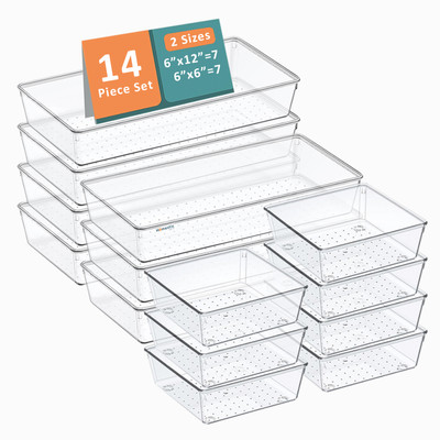 HOMESTIC by Kuber Industries 14 Compartments Plastic Drawer Organizers(Transparent)
