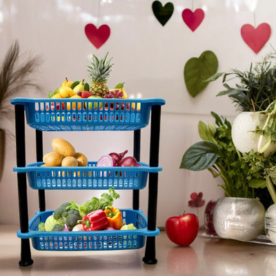 Prime Plastic 7318 Compartments plastic vegetable trolly(Blue)