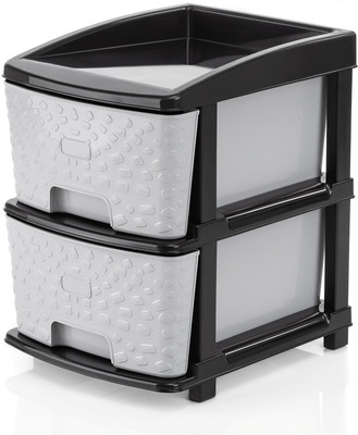 Pinkwhale 2 Compartments Plastic NEW 2XL STONE GREY COLOR MODULAR DRAWER SYSTEM MULTI PURPOSE STORAGE BOX BASKET(Grey, Black)