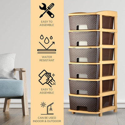 Ramadhani 6 Layer Multi-Functional Storage Drawer PP Collapsible Wardrobe(Finish Color - Brown, DIY(Do-It-Yourself))