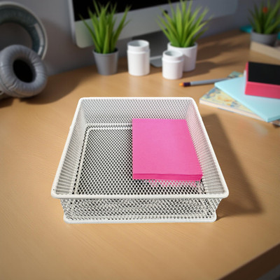 stor 1 Compartments Metal Desk Organiser(Ecru White)