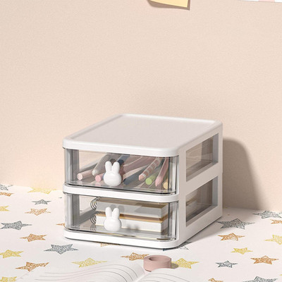 HOUSE OF QUIRK 2 Compartments Plastic Desktop Drawer Storage Box, Plastic Multi-Layer Small Storage Box(White)