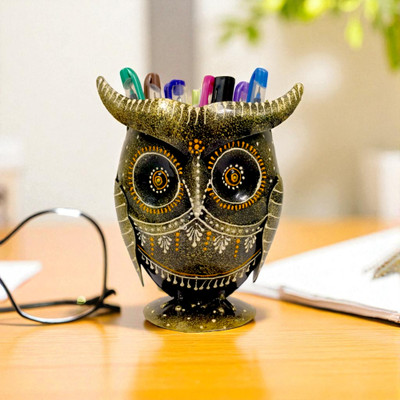 Shree Krishna Gifts And Decor 1 Compartments iron Owl pen Stand(Multicolor)