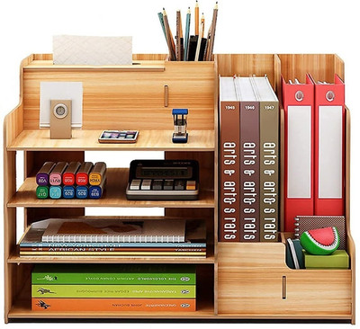 Fabish 5 Compartments wood Wooden desk organiser(Brown)