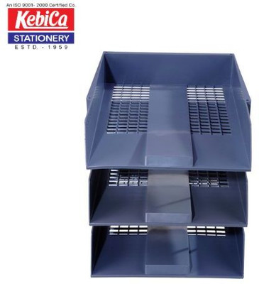 Kebica 3 Compartments Acrylic Best Quality 3 Tier File Tray Documents/Files/Papers/Letters/folders(Blue)
