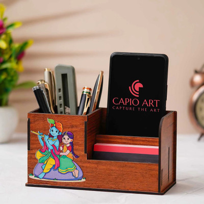CAPIO ART 3 Compartments WOOD Pen Stand(Beige)