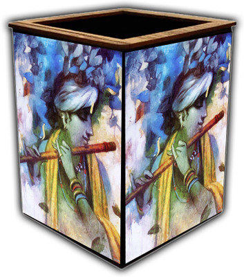 pnf 1 Compartments wooden Colourful Wooden Pen Stand with photo of Radha Krishna -4069(Multicolor)