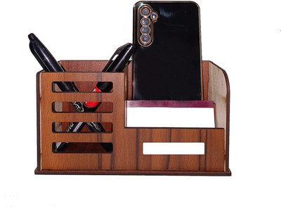 Pedimore 3 Compartments Wooden Pen stand(Multicolor)
