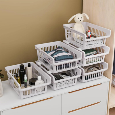 AK10ZONE 6 Compartments Plastic Stackable Wardrobe Organizer Rack for Storage(White)