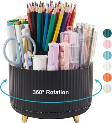 KVVTRADES 5 Compartments Plastic Desktop Supplies Organizer(Black, Multicolor)