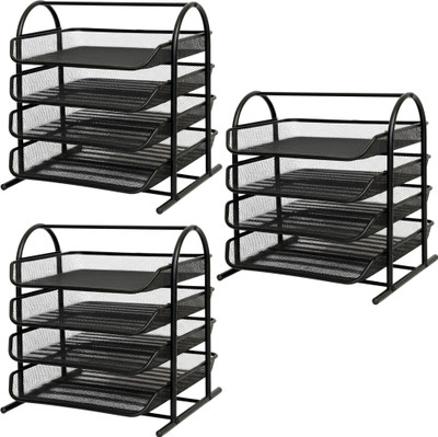Goodwill Tech 4 Compartments Metal Desk file Tray(Black)