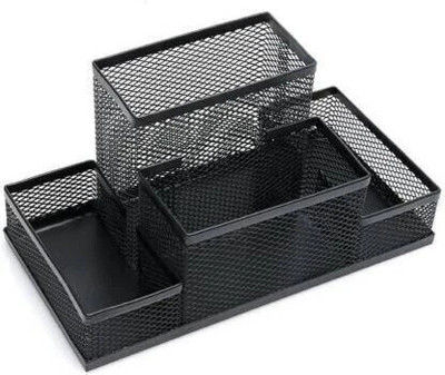 FosCadit 4 Compartments Metal Mesh Desk Organizers(Black)