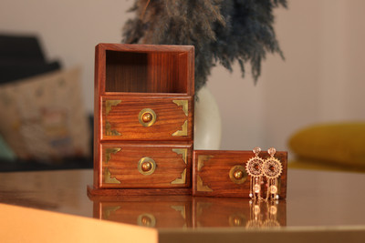 MARMORIS ECOM 3 Compartments Sheesham Wood Desk Organizer Drawer for Jewelry, Cards & Small Stationary Items(Brown)