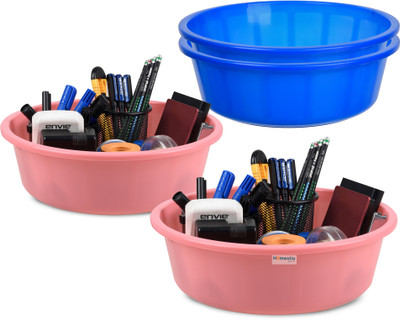 HOMESTIC by Kuber Industries 4 Compartments Plastic Desk Organizer(Blue & Light Pink)