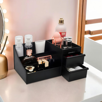 KUBER INDUSTRIES 9 Compartments Plastic Cosmetic/Makeup/Desk Organiser(Black)
