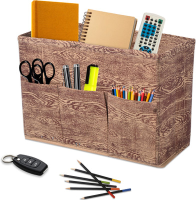 KUBER INDUSTRIES 3 Compartments Non-Woven Desk Organizers(Brown)