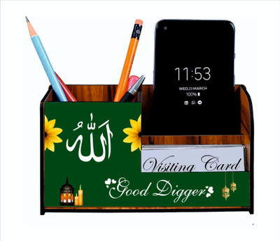 jai shree shyam collection 3 Compartments Wood visitin card stand office deck(Green)