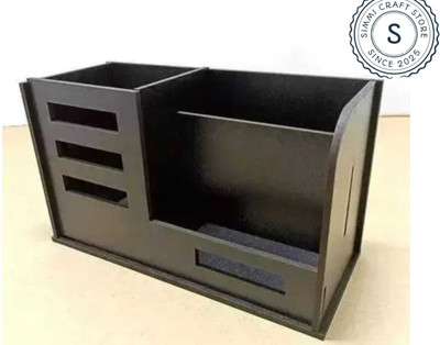 Simmi Craft Store 3 Compartments WODDEN MOBILE AND PEN HOLDER(Black)