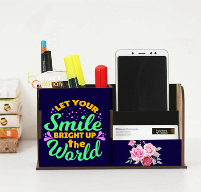 Brothers Creation 3 Compartments Wooden Desk Organizers(Black, Yellow)