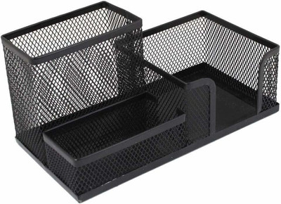 DUS 3 Compartments Metal Metal Desk Stand(Black)