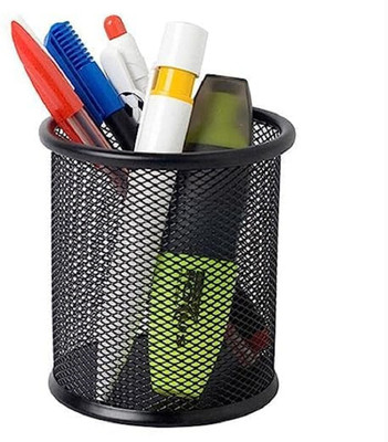 Meswarn 1 Compartments Steel Pen Stand(Black)