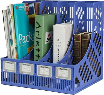Wishbone 4 Compartments Plastic File Rack Paper Magazine Holder/Desk Book(Blue)