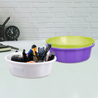 KUBER INDUSTRIES 3 Compartments Plastic Desk Organizer(Purple & Green & White)