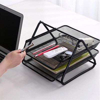 AQUABUCKET 2 Compartments Metal File Storage Tray(Black)