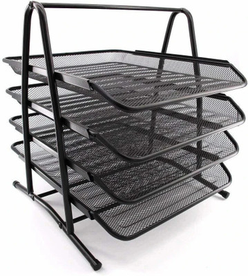 DUS 4 Compartments Metal Document Tray(Black)