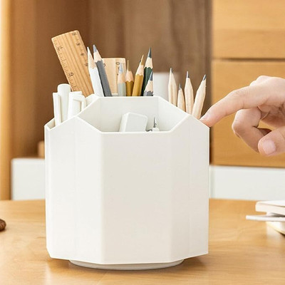 CHAHITU 5 Compartments Plastic Pen Stand for Study Table(White)