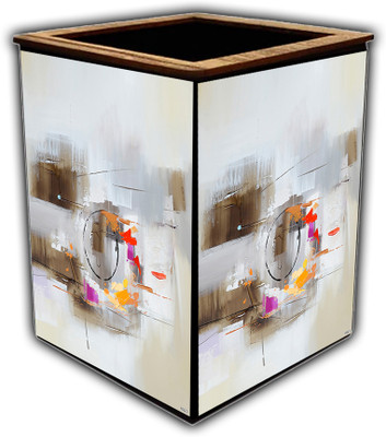 pnf 1 Compartments wooden Poster N frames Colourful Wooden Pen Stand with photo of Abstract Art -6923(Multicolor)