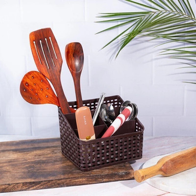 Relokart 5 Compartments Plastic Multipurpose Holder(Brown)
