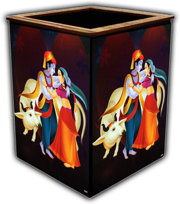 pnf 1 Compartments wooden Colourful Wooden Pen Stand with photo of Radha Krishna -5537(Multicolor)