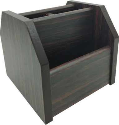 KIDDILY 4 Compartments Wooden Wooden Desk Organizer(Brown)