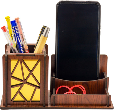 AJANTA ROYAL 3 Compartments MDF Wood Pen Stand(Brown)