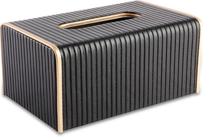 AARVIDECOR 1 Compartments Faux Leather Tissue Holder(Black)