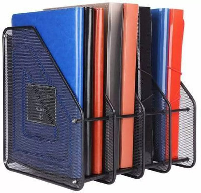 Kankodo 4 Compartments Metal File Stand(Black)