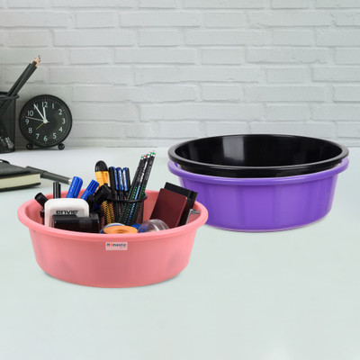 HOMESTIC by Kuber Industries 3 Compartments Plastic Desk Organizer(Purple & Black & Light Pink)