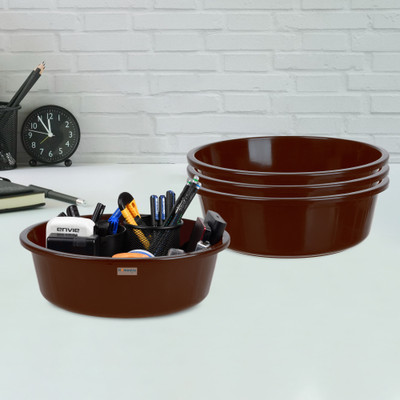HOMESTIC by Kuber Industries 4 Compartments Plastic Desk Organizer(Brown)