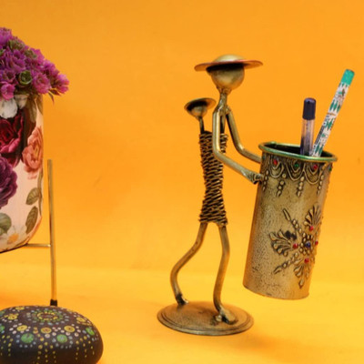 ONRR Collections 1 Compartments metal pen stand / showpiece(antique gold)