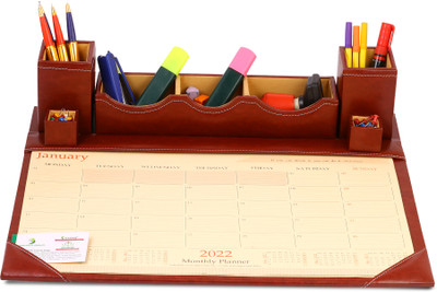 RASPER 7 Compartments 2025 Brown Leather Desk Planner With Paper Memo Mobile Card Holder Desktop Stationery Organizer Multipurpose Pen Stand For Office Table Top Desk Organizer(Brown (Tan)) RASPER 7 Compartments 2025 Brown Leather Desk Planner With Paper Memo Mobile Card Holder Desktop Stationery Organizer Multipurpose Pen Stand For Office Table Top Desk Organizer(Brown (Tan))