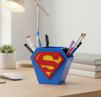 BYSUN 1 Compartments Acrylic Premium Superman Pen Holder for Office & Study Table(Blue)