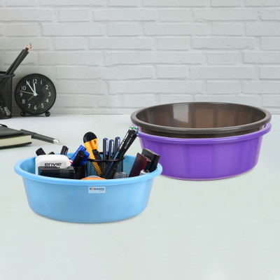HOMESTIC by Kuber Industries 3 Compartments Plastic Desk Organizer(Purple & Gray & Sky Blue)