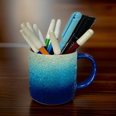 KS ENTERPRISES 1 Compartments Glass Pen Holder(Blue)