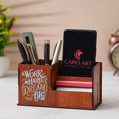 CAPIO ART 3 Compartments WOOD Pen Stand(Beige)