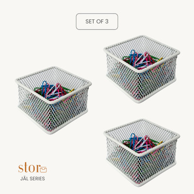 stor 0 Compartments Powder Coated Metal Pen Stand(Ecru White)