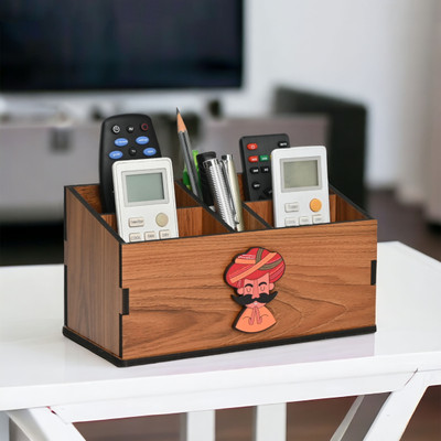 GIFT KYA DE 5 Compartments Wooden Remote Stand with 5 Sections | TV and AC Remote Holder | Stationary Organizer(Dark Wood, Rajasthan)