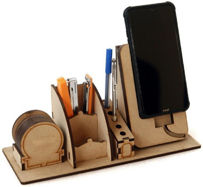 LAKHAJI 4 Compartments wooden penstand and mobile stand(wooden)